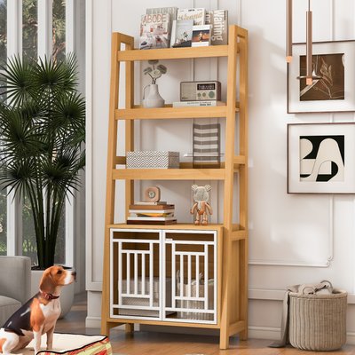 Cesicia Cesicia Ladder Bookcase Furniture Style Dog Crate, Ancient Oak