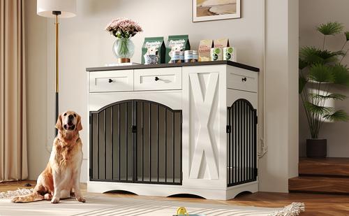 Show full view: Cesicia Farmhouse Furniture Style Dog Crate, Black/White slide 3 of 9