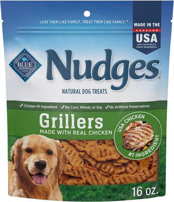 Show full view: Blue Buffalo Life Protection Formula Senior Chicken & Brown Rice Recipe Dry Dog Food, 30-lb bag + Homestyle Recipe Chicken Dinner with Garden Vegetables Senior Wet Dog Food, 12.5-oz, case of 12 + Nudges Grillers Chicken Dog Treats, 16-oz bag slide 8 of 9