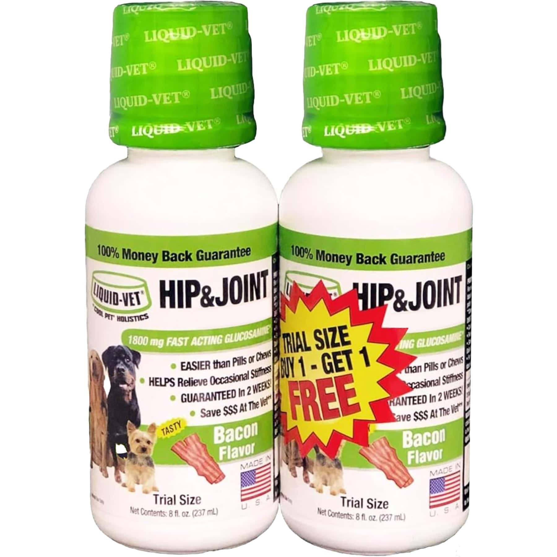 Liquid-Vet Hip & Joint Support Bacon Flavor Liquid Joint Supplement for Dogs, 8-fl oz bottle, 2-pack trial