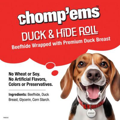 Show full view: Chomp'ems Premium Beefhide Stick Duck Dog Treats, 4.2-oz bag, bundle of 2 slide 5 of 9