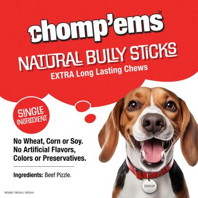 Show full view: Chomp'ems 6" Bully Stick Dog Treats, 4 count, bundle of 2 slide 5 of 7