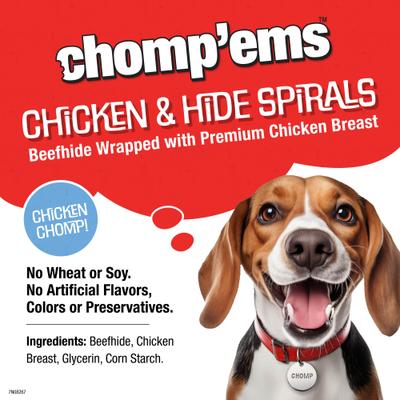 Show full view: Chomp'ems 6" Beefhide Spiral with Chicken Dog Treats, 2 count, bundle of 2 slide 5 of 9
