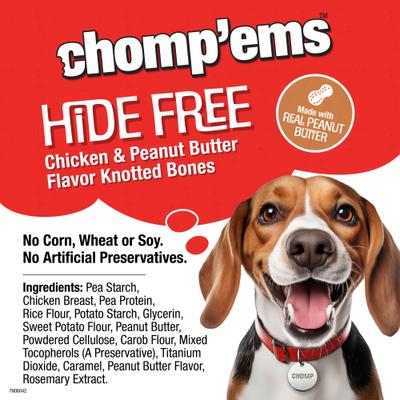 Show full view: Chomp'ems Hide-Free Knot Bones Two-Tone Peanut Butter Dog Treats, 20 count, bundle of 2 slide 5 of 8