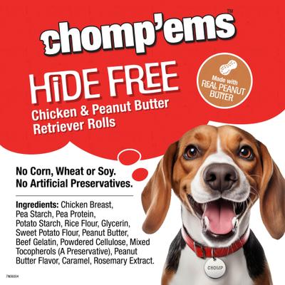 Show full view: Chomp'ems 7" Hide-Free Peanut Butter Rolls Dog Treats, 2 count, bundle of 2 slide 5 of 9