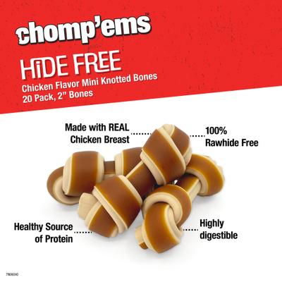 Show full view: Chomp'ems Hide-Free Knot Bones Two-Tone Chicken Dog Treats, 20 count, bundle of 2 slide 4 of 9