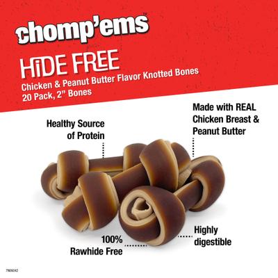 Show full view: Chomp'ems Hide-Free Knot Bones Two-Tone Peanut Butter Dog Treats, 20 count, bundle of 2 slide 4 of 8