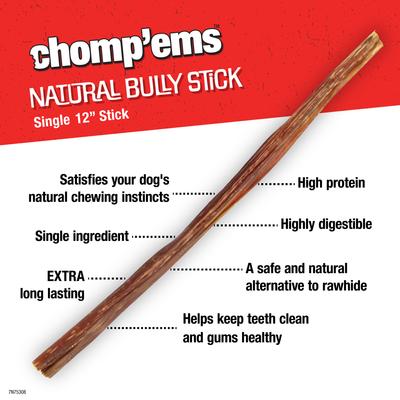 Show full view: Chomp'ems 12" Bully Stick Dog Treats, 1 count slide 4 of 8