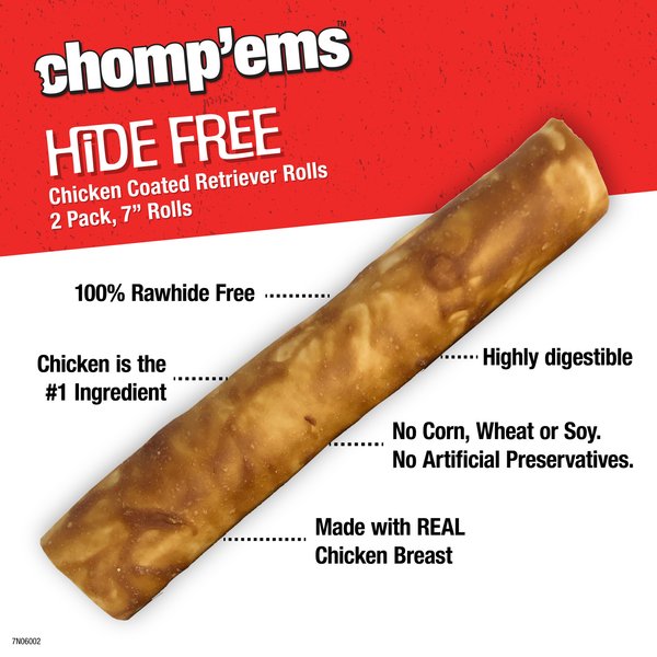 Chomp'ems 7" Hide-Free Chicken Rolls Dog Treats, 2 count