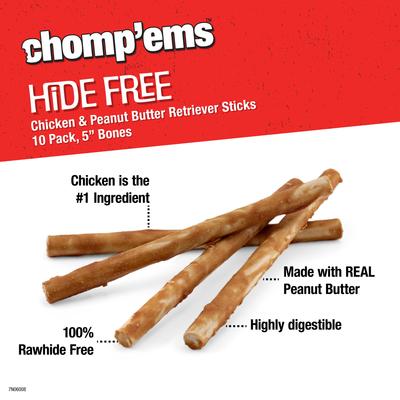 Show full view: Chomp'ems Hide-Free Peanut Butter Sticks Dog Treats, 10 count slide 4 of 9