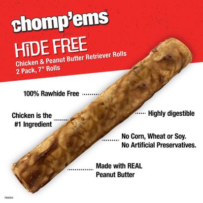 Show full view: Chomp'ems 7" Hide-Free Peanut Butter Rolls Dog Treats, 2 count, bundle of 2 slide 4 of 9