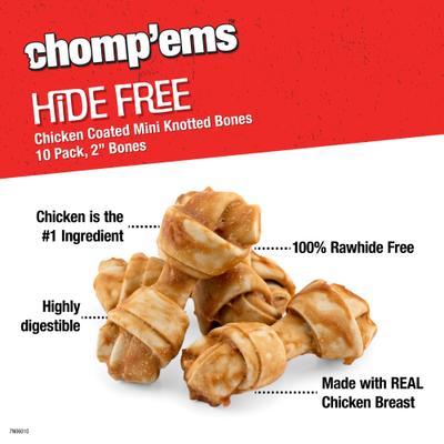 Show full view: Chomp'ems Hide-Free Chicken Mini Knot Bones Dog Treats, 20-count bundle slide 4 of 9
