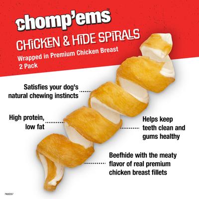 Show full view: Chomp'ems 6" Beefhide Spiral with Chicken Dog Treats, 2 count slide 4 of 9