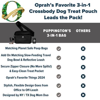 Show full view: Puppington 3-in-1 Crossbody Dog Walking Bag & Treat Pouch with Slow Feeding Travel Bowl & Matching Poop Bags, Onyx Black slide 7 of 9
