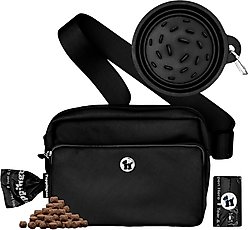 Puppington 3-in-1 Crossbody Dog Walking Bag & Treat Pouch with Slow Feeding Travel Bowl & Matching Poop Bags, Onyx Disco Dogs