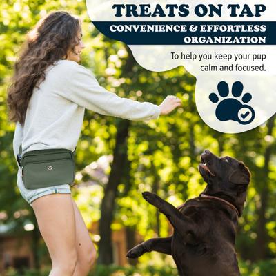 Show full view: Puppington 3-in-1 Crossbody Dog Walking Bag & Treat Pouch with Slow Feeding Travel Bowl, Reflective Leash & Matching Poop Bags, Basil Green slide 5 of 10