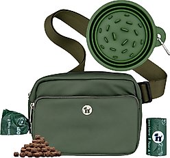 Puppington 3-in-1 Crossbody Dog Walking Bag & Treat Pouch with Slow Feeding Travel Bowl & Matching Poop Bags, Basil Green