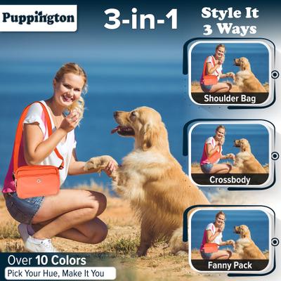 Show full view: Puppington 3-in-1 Crossbody Dog Walking Bag & Treat Pouch with Matching Poop Bags, Poppy Orange slide 2 of 10