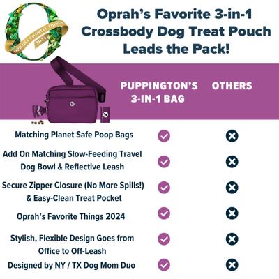 Show full view: Puppington 3-in-1 Crossbody Dog Walking Bag & Treat Pouch with Slow Feeding Travel Bowl & Matching Poop Bags, Plum Wine slide 7 of 9