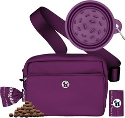 Puppington 3-in-1 Crossbody Dog Walking Bag & Treat Pouch with Slow Feeding Travel Bowl & Matching Poop Bags, Plum Wine