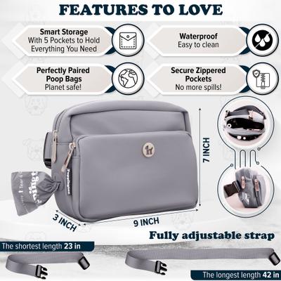 Show full view: Puppington 3-in-1 Crossbody Dog Walking Bag & Treat Pouch with Slow Feeding Travel Bowl & Matching Poop Bags, Charcoal Gray slide 6 of 9