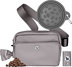Puppington 3-in-1 Crossbody Dog Walking Bag & Treat Pouch with Slow Feeding Travel Bowl & Matching Poop Bags, Charcoal Gray