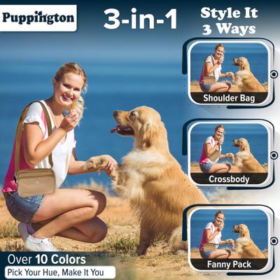 Show full view: Puppington 3-in-1 Crossbody Dog Walking Bag & Treat Pouch with Matching Poop Bags, Latte Beige slide 2 of 10
