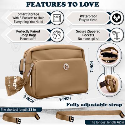 Show full view: Puppington 3-in-1 Crossbody Dog Walking Bag & Treat Pouch with Matching Poop Bags, Latte Beige slide 6 of 10