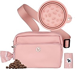 Puppington 3-in-1 Crossbody Dog Walking Bag & Treat Pouch with Slow Feeding Travel Bowl & Matching Poop Bags, Blush Pink slide 1 of 8