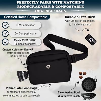 Show full view: Puppington 3-in-1 Crossbody Dog Walking Bag & Treat Pouch with Slow Feeding Travel Bowl & Matching Poop Bags, Onyx Black slide 5 of 9