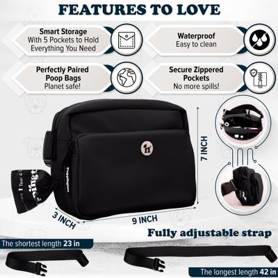 Show full view: Puppington 3-in-1 Crossbody Dog Walking Bag & Treat Pouch with Matching Poop Bags, Onyx Black slide 6 of 10