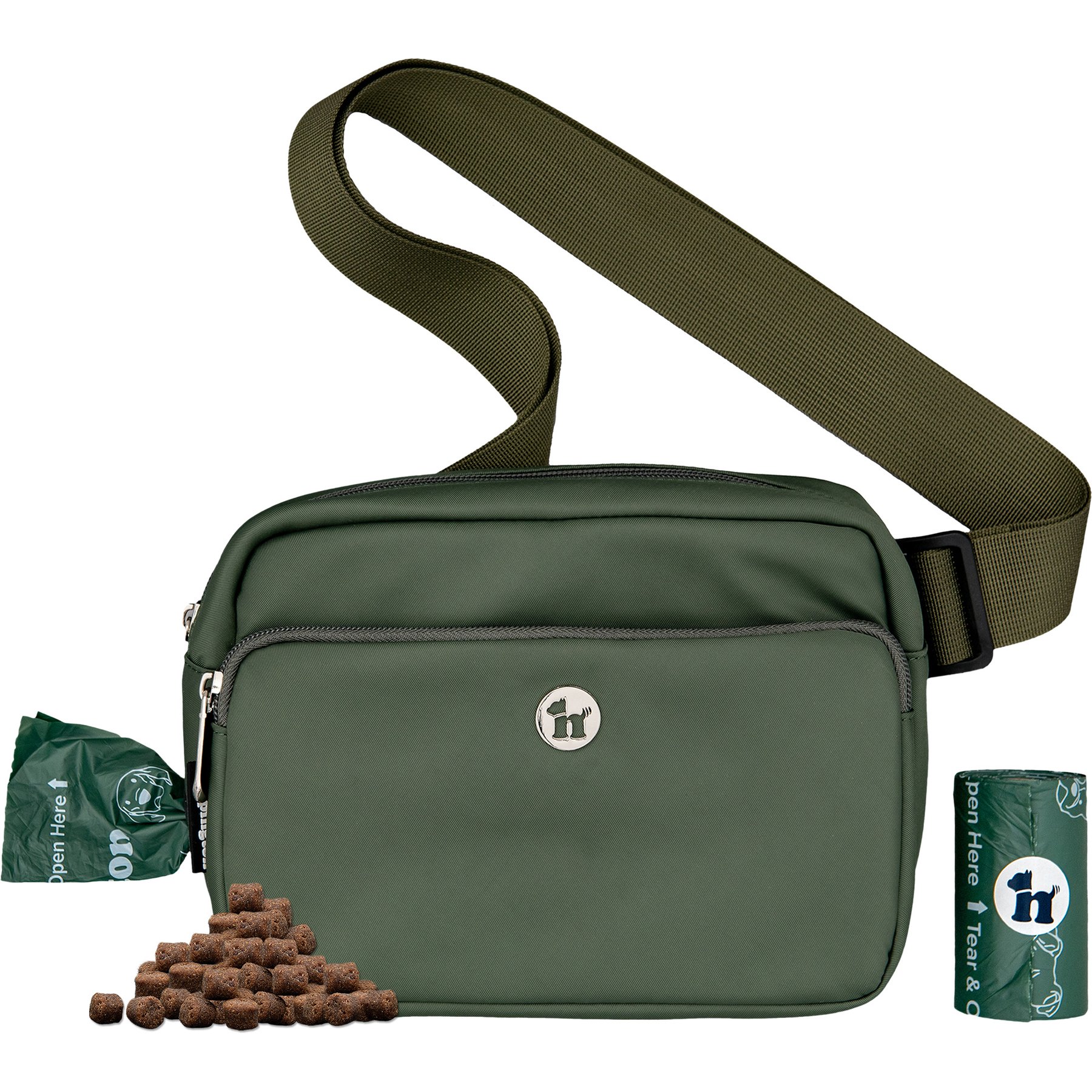 Puppington 3-in-1 Crossbody Dog Walking Bag & Treat Pouch with Matching Poop Bags, Basil Green
