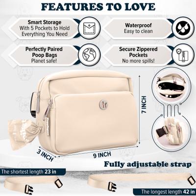 Show full view: Puppington 3-in-1 Crossbody Dog Walking Bag & Treat Pouch with Matching Poop Bags, Vanilla Cream slide 6 of 10