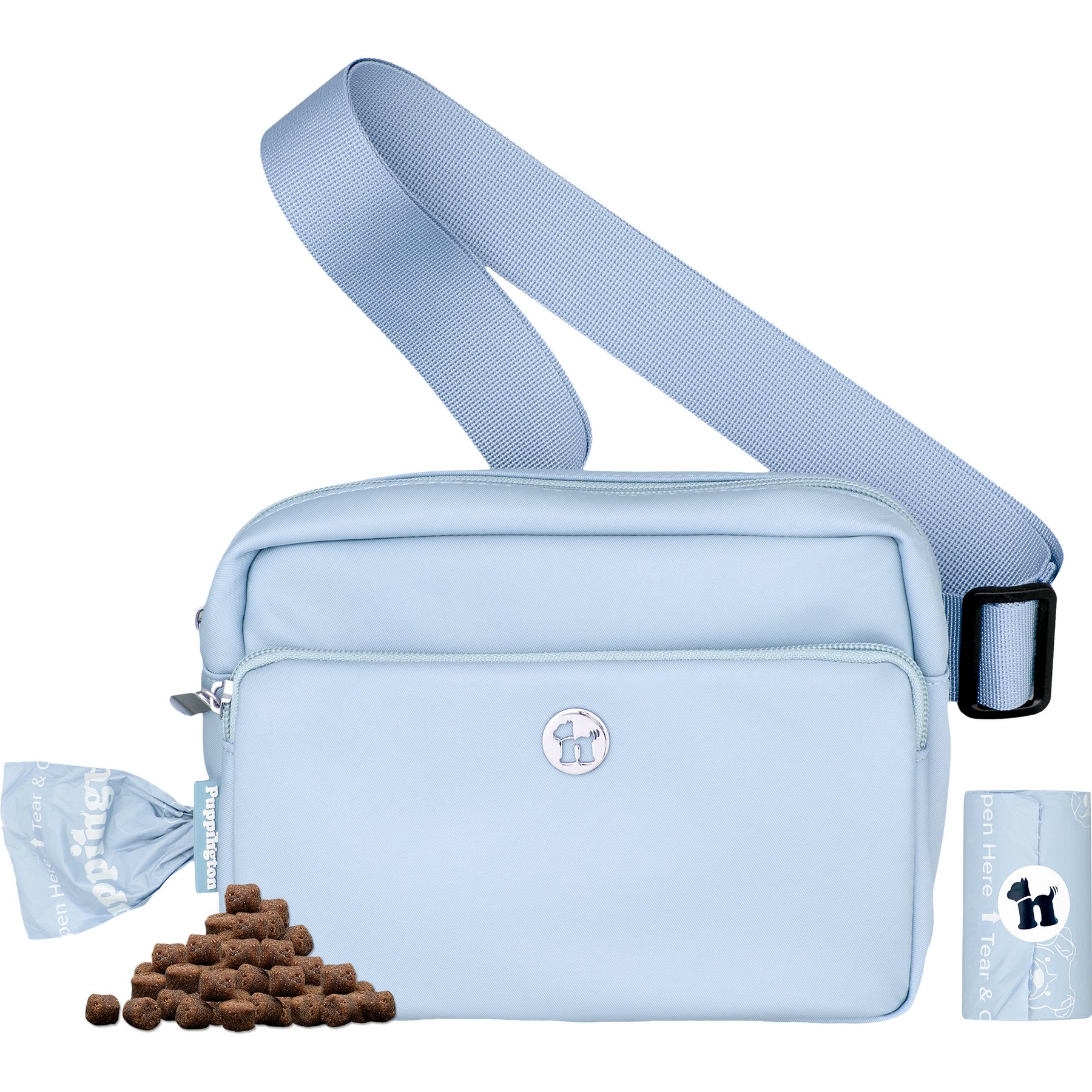 Puppington 3-in-1 Crossbody Dog Walking Bag & Treat Pouch with Matching Poop Bags, Ice Blue