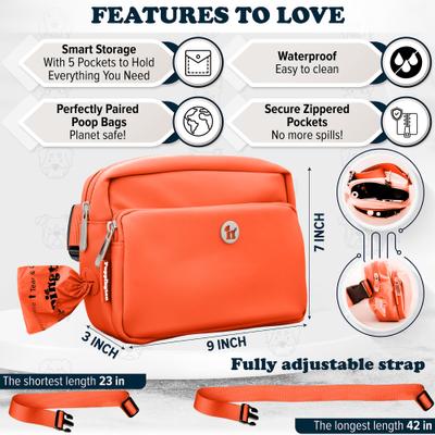Show full view: Puppington 3-in-1 Crossbody Dog Walking Bag & Treat Pouch with Matching Poop Bags, Poppy Orange slide 6 of 10