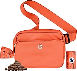 Puppington 3-in-1 Crossbody Dog Walking Bag & Treat Pouch with Matching Poop Bags, Poppy Orange