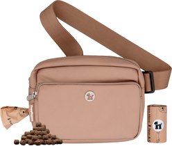 Puppington 3-in-1 Crossbody Dog Walking Bag & Treat Pouch with Matching Poop Bags, Latte Beige