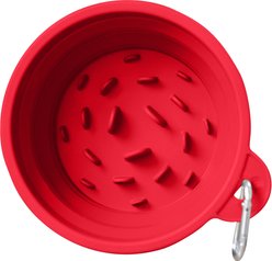 Puppington Slow-Feeder Non-Skid Travel Dog Bowl, Ruby Red, 2.25-cup