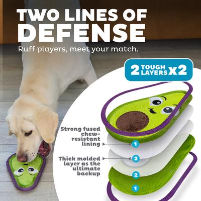 Show full view: Outward Hound Tough Skinz Durable Squeaky Stuffing-Free with Two Layers Dog Toy, Avocado, Medium slide 3 of 10
