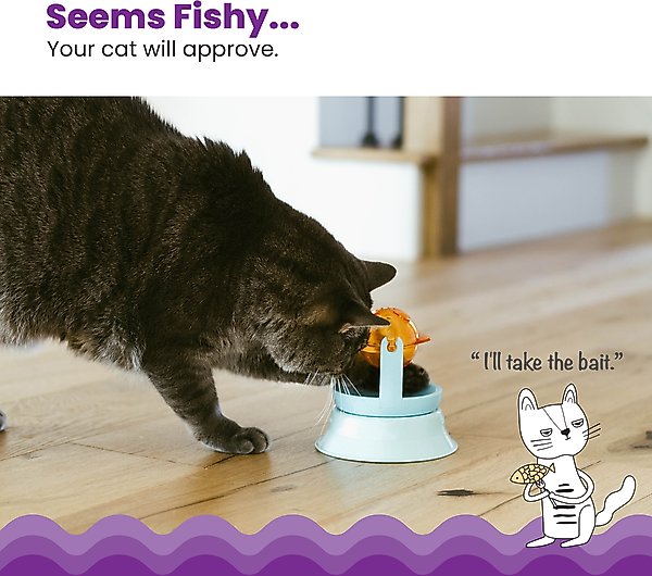 Show full view: Catstages 2-in-1 Spinning Orange Fish Interactive & Topper for Ball Track, Treat-Dispensing Cat Toy, Blue slide 2 of 10
