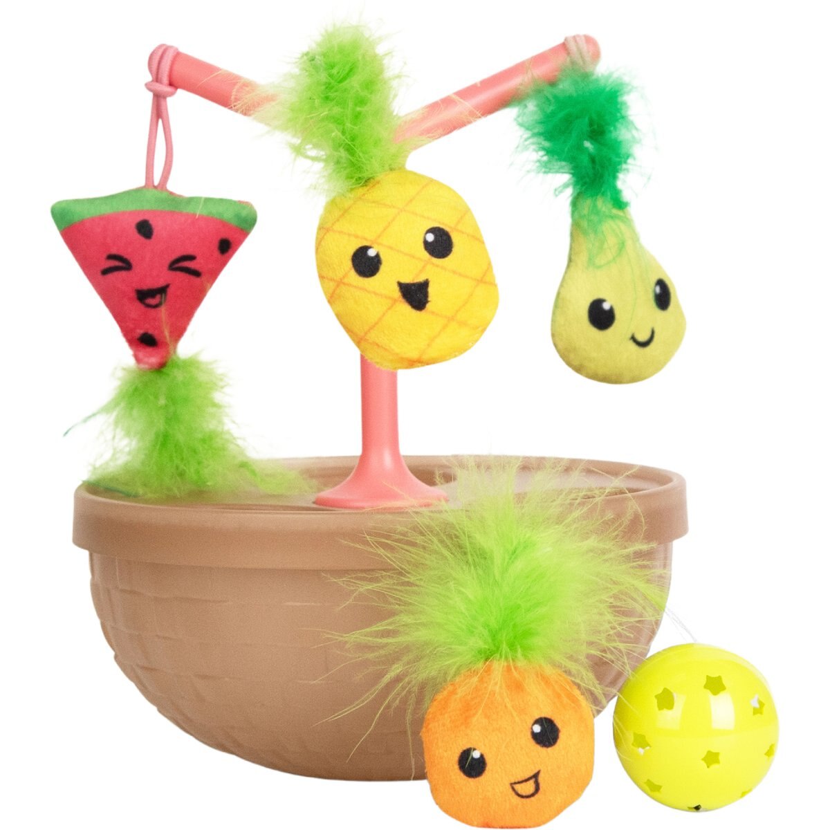 Catstages Hunt N' Wobble Fruit Bowl Wobbling with Toy Tree Cat Toy Variety Pack with Catnip, Color Varies, 5 count