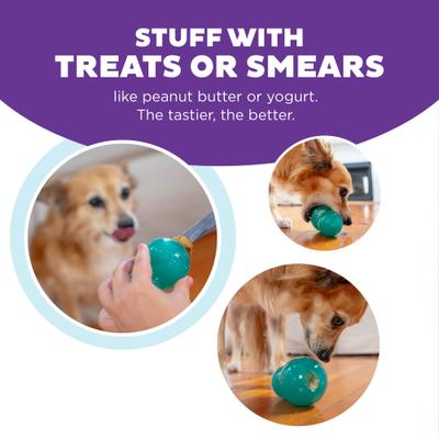 Show full view: Outward Hound Double-Tuff Treat Dispensing Ball Dog Toy, Blue, Medium slide 4 of 10