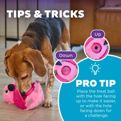 Show full view: Outward Hound Hide-Ablez Plush Puzzle with Treat Ball, Flamingo Dog Toy, Pink slide 5 of 9