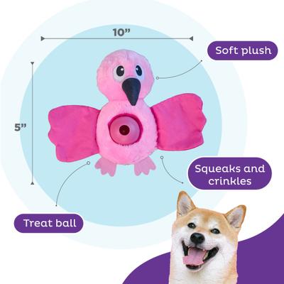 Show full view: Outward Hound Hide-Ablez Plush Puzzle with Treat Ball, Flamingo Dog Toy, Pink slide 3 of 9