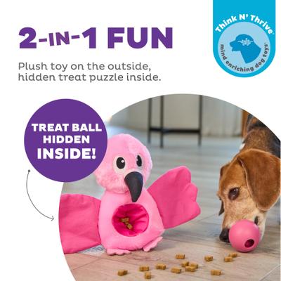 Show full view: Outward Hound Hide-Ablez Plush Puzzle with Treat Ball, Flamingo Dog Toy, Pink slide 2 of 9