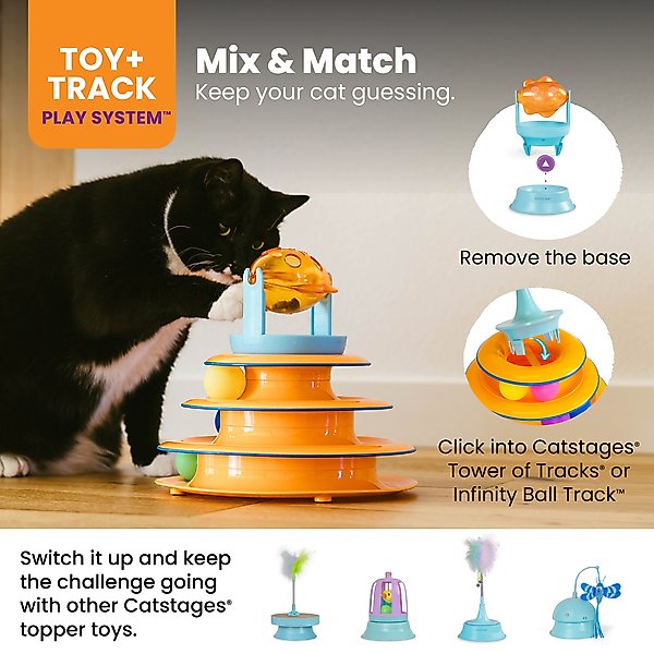 Show full view: Catstages 2-in-1 Spinning Orange Fish Interactive & Topper for Ball Track, Treat-Dispensing Cat Toy, Blue slide 5 of 10