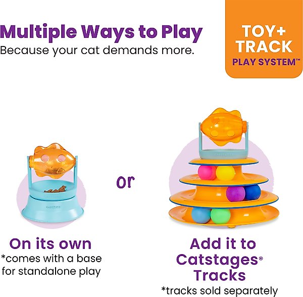 Show full view: Catstages 2-in-1 Spinning Orange Fish Interactive & Topper for Ball Track, Treat-Dispensing Cat Toy, Blue slide 4 of 10