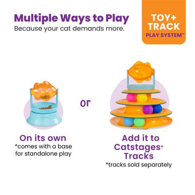 Show full view: Catstages 2-in-1 Spinning Orange Fish Interactive & Topper for Ball Track, Treat-Dispensing Cat Toy, Blue slide 4 of 10