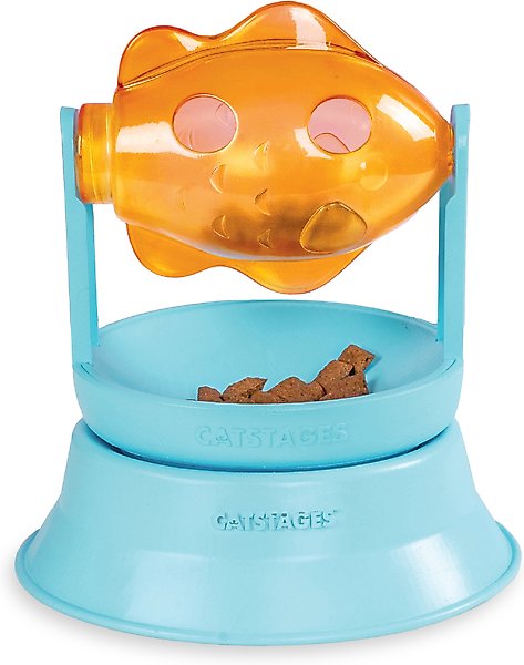 Show full view: Catstages 2-in-1 Spinning Orange Fish Interactive & Topper for Ball Track, Treat-Dispensing Cat Toy, Blue slide 1 of 10