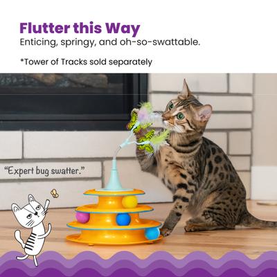 Show full view: Catstages 2-in-1 Flutter Interactive & Topper for Ball Track, Bat & Swat Bouncy Spring with Feathers & Butterflies Cat Toy, Blue slide 2 of 10